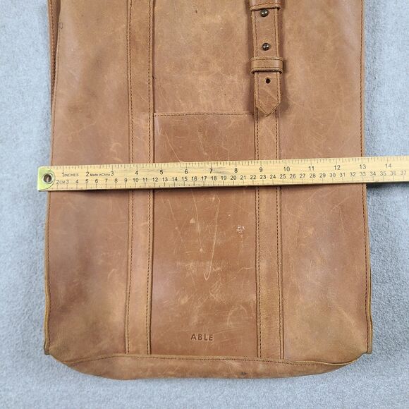 Able Brown Genuine Leather North South Tote Bag With Long Strap - Picture 11 of 12